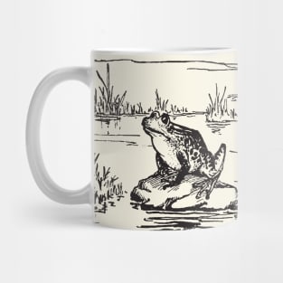 Cottagecore Frog Sitting In The Pond, Cute Cottagecore Toad on Rock, Vintage Aesthetics Froggie Mug